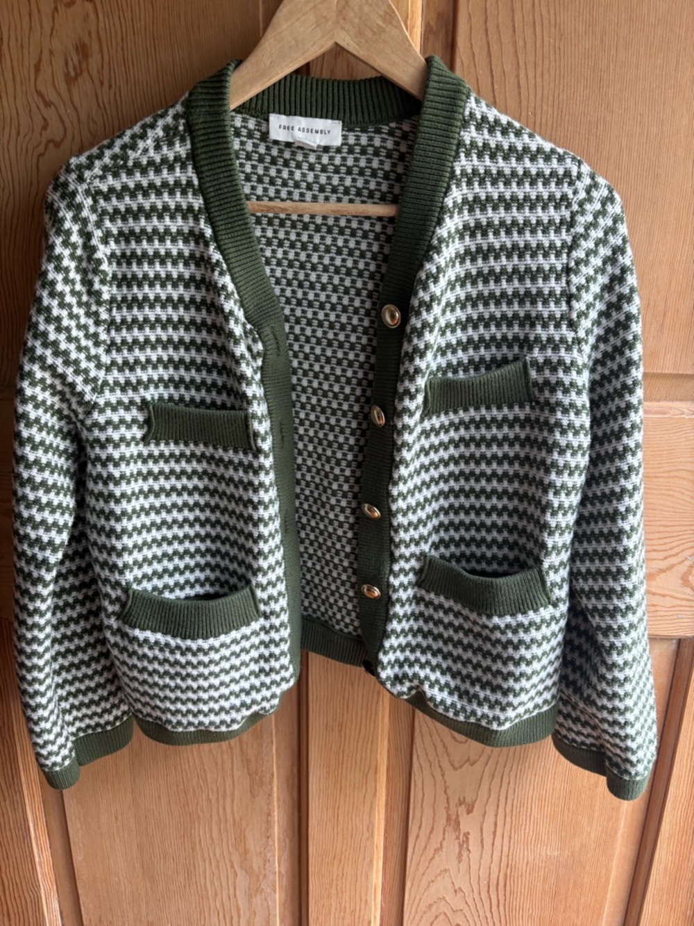 Green & White Stripe Cardigan | Gold Buttons | size Large - Picture 3 of 6
